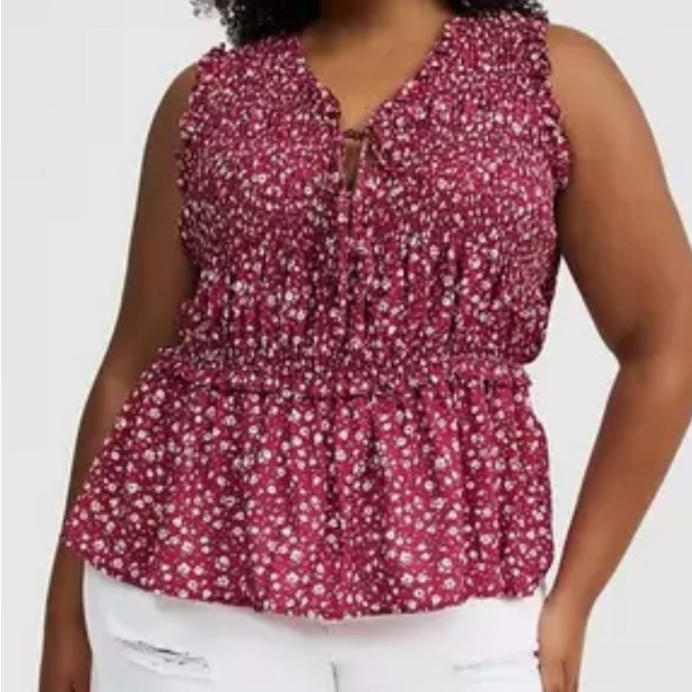Torrid Red Floral Ruffle Blouse - Picture 4 of 7